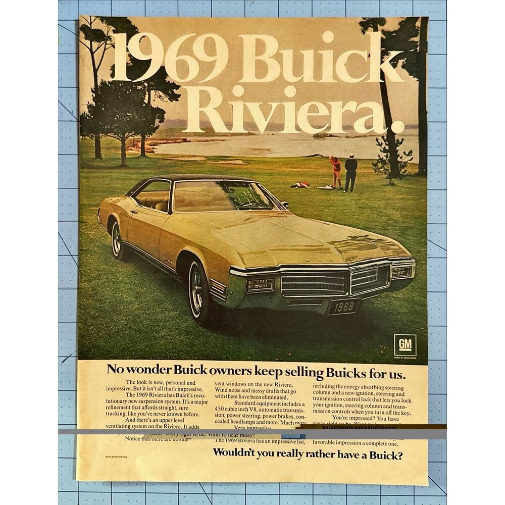 1968 Buick Riviera Automobile Vintage Color Print Ad Ephemera Muscle Car